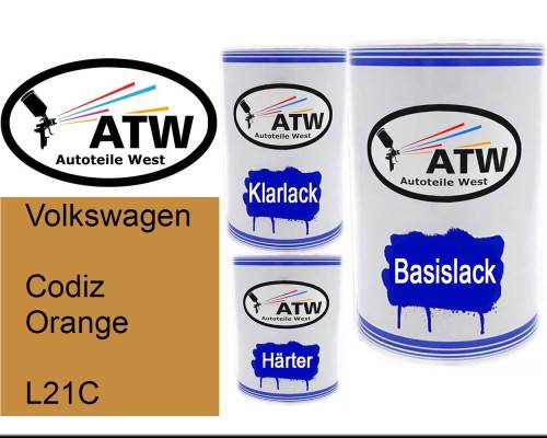 Volkswagen, Codiz Orange, L21C: 500ml Lackdose + 500ml Klarlack + 250ml Härter - Set, von ATW Autoteile West.